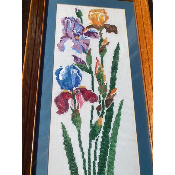 2 Vtg MCM Floral Embroidery Wall Art Decors Handmade Wall Art Country Cottage - Picture 4 of 8